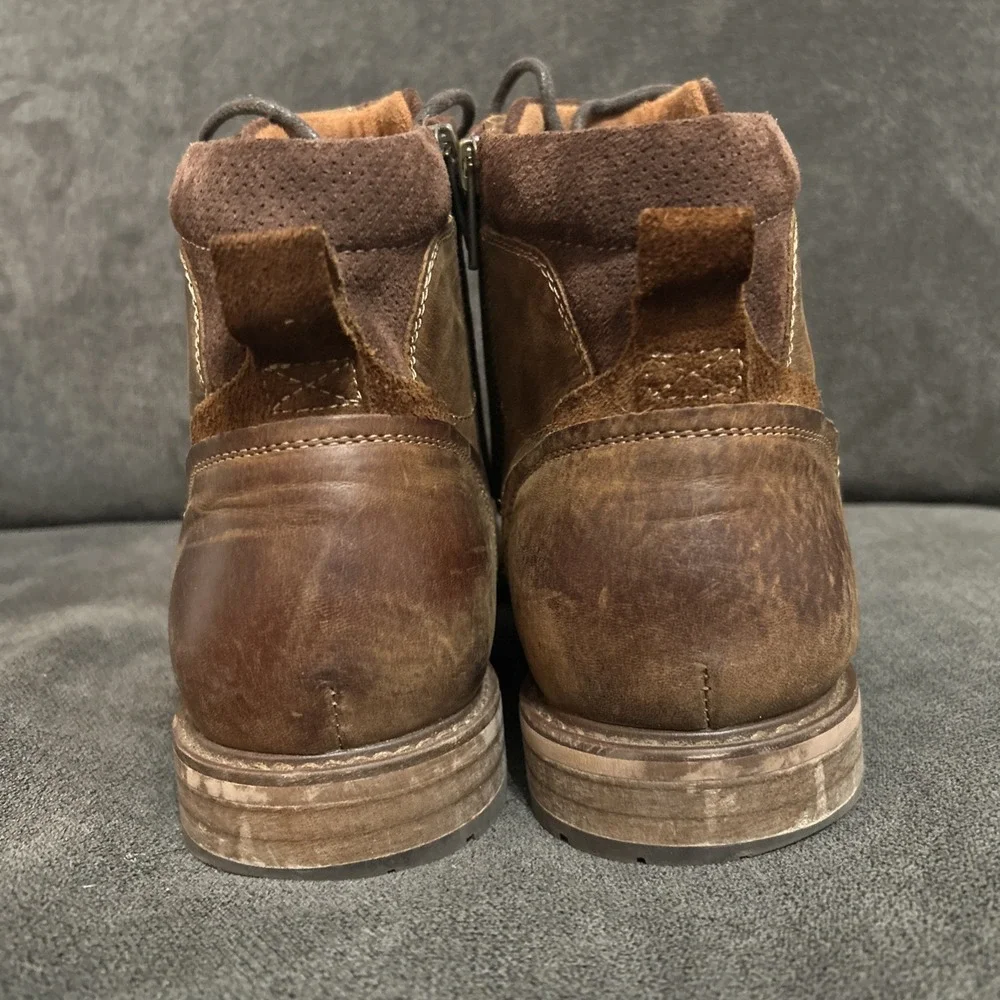 Florsheim Boots Mens 10 Brown Leather Lace Up Side Zip Cap Toe Rugged Shoe Moto